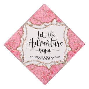 Quote Pink Gold Glitter Graduation Cap Topper