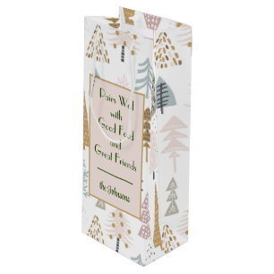 Quote Whimsical Winter Trees Pattern Wine Gift Bag