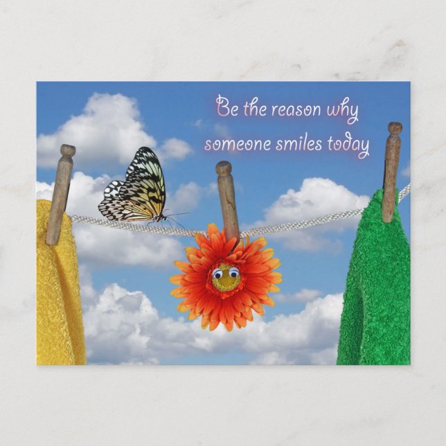 Quote with butterfly and daisy on clothesline holiday postcard (Front)