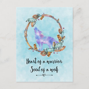 Quote with Howling Wolf Watercolor Illustration Postcard