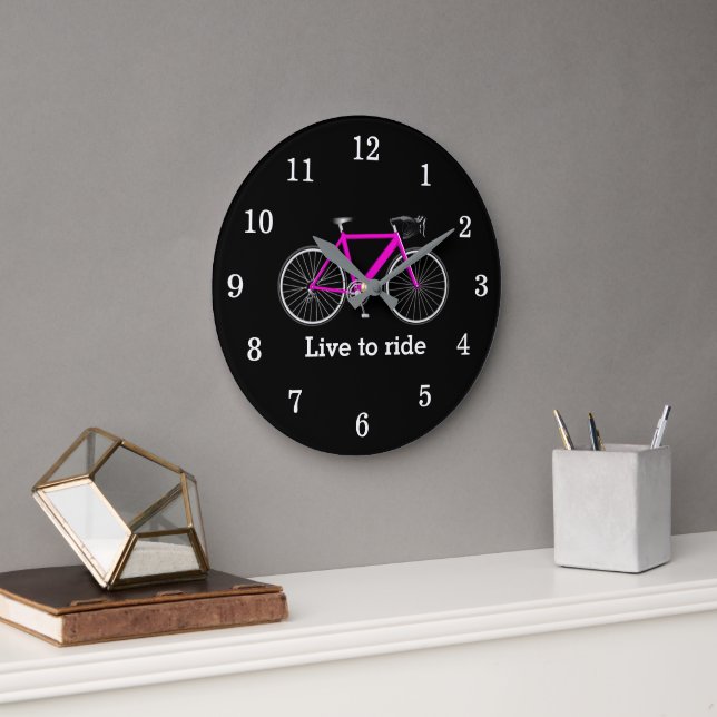 Quote With Pink Bicycle On Black Large Clock (Office)