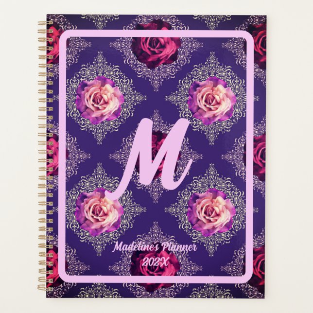 Quote Year Monogram Romantic Purple Rose Love Planner (Front)