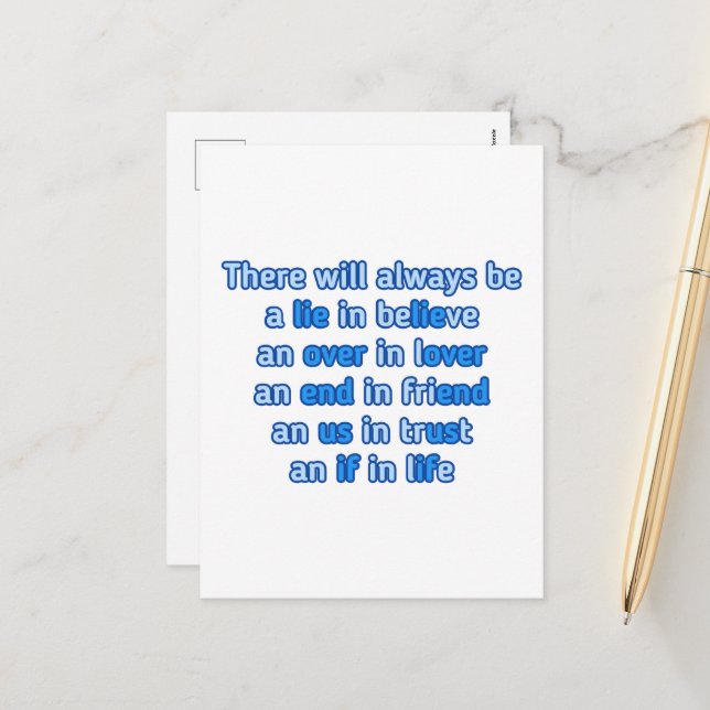 quotes about love, life and friendship  holiday postcard (Front/Back In Situ)
