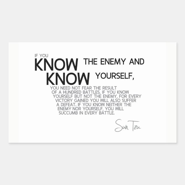QUOTES: Sun Tzu: Know the enemy and yourself Sticker (Front)