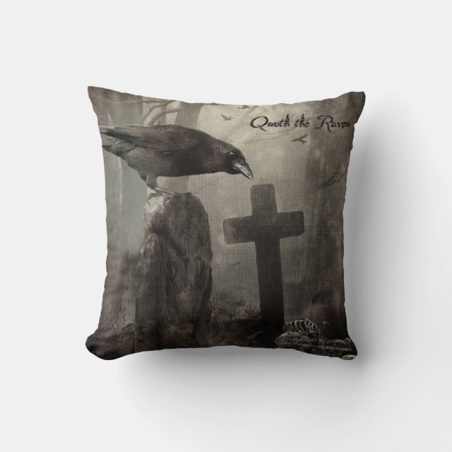 Quoth the Raven Throw Pillow (Front)