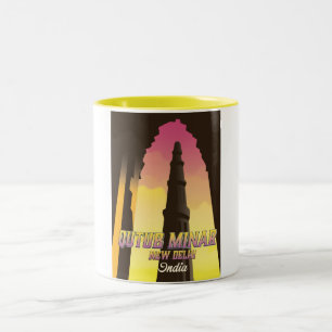 Qutub Minar New Delhi India travel poster Two-Tone Coffee Mug