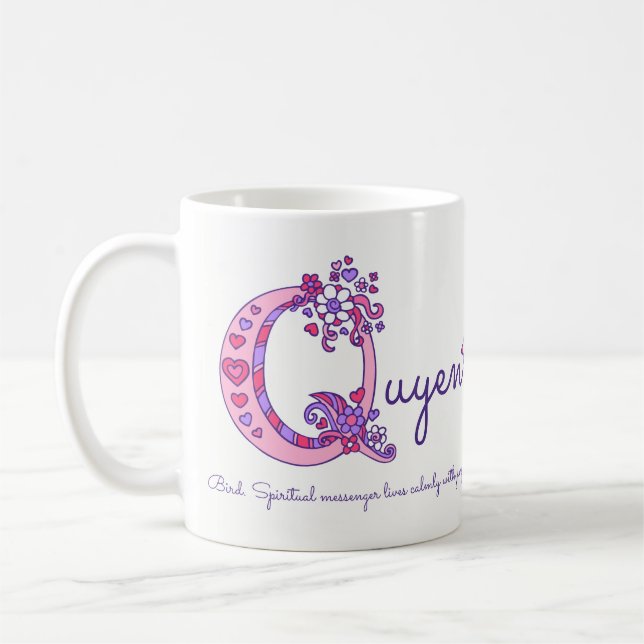 Quyen or Q initial name meaning pink art mug (Left)