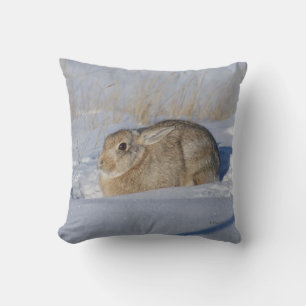 R5 Cottontail Rabbit in Snow Throw Pillow