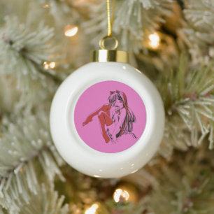 R & B Manga, Neko Catgirl Furry Loli Anime Ceramic Ball Christmas Ornament