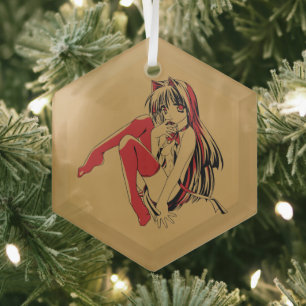 R & B Manga, Neko Catgirl Furry Loli Anime Glass Ornament