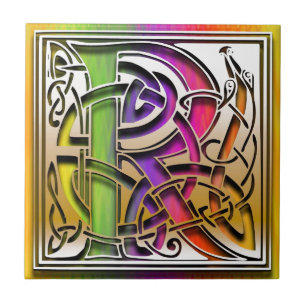 R Celtic Rainbow Custom Monogram Tile