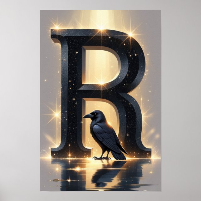 R est pour Corbeau – Affiche de lettre d'alphabet  (Devant)