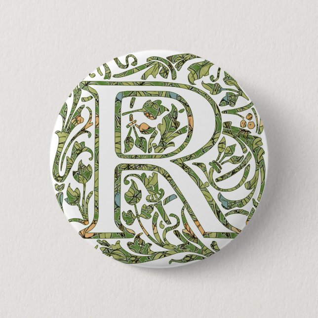 R Floral Monogram 2 Inch Round Button (Front)