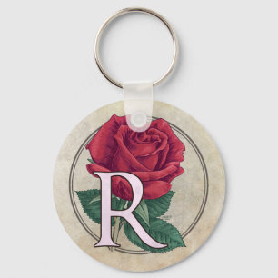 R for Rose Flower Monogram Keychain