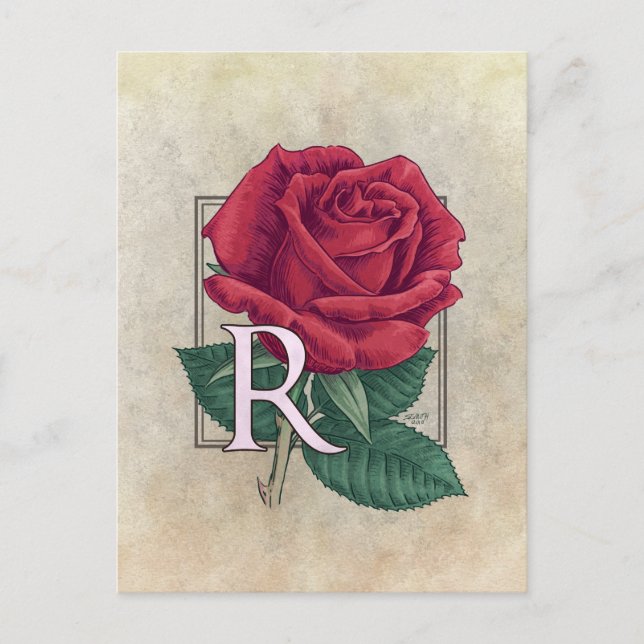 R for Roses Flower Monogram Postcard (Front)