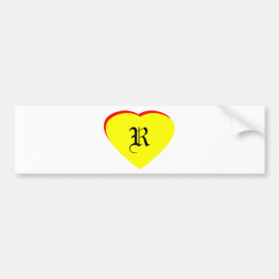 "R" Heart Yellow Red Wedding Invitation The MUSEUM Bumper Sticker