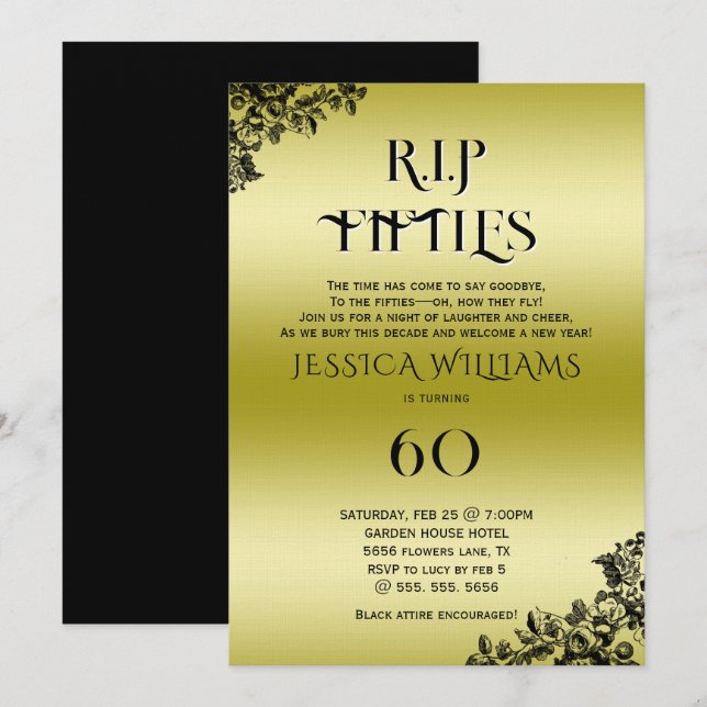 R.I.P. Fifties, Gothic 60th Birthday  Invitation (Front/Back)
