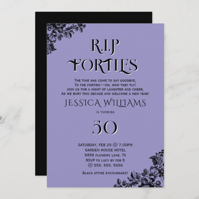 R.I.P. Forties, Gothic 50th Birthday  Invitation (Front/Back)