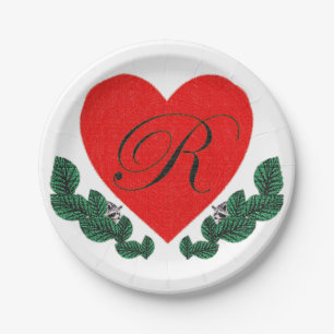 R in a heart paper plate