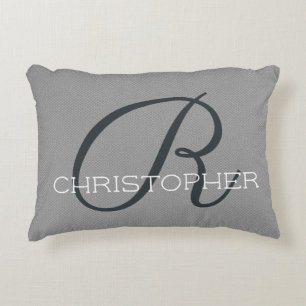 R Initial Personalized Name Black White Grey Accent Pillow