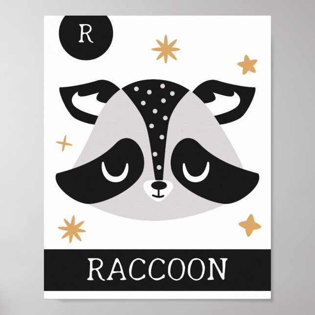 R is for Raccoon, Nursery, Bedroom, Kids' Wall Art (Front)