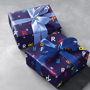 R letter custom name-initial colourful wrapping paper