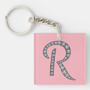R monogram bling keychain