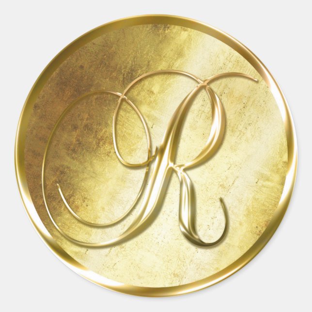 R Monogram Faux Gold Envelope Seal Stickers (Front)