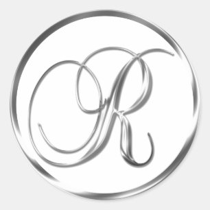 R Monogram Faux Silver Envelope Or Favour Seal