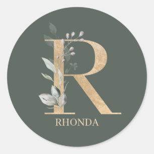 R Monogram Floral Personalized Classic Round Sticker