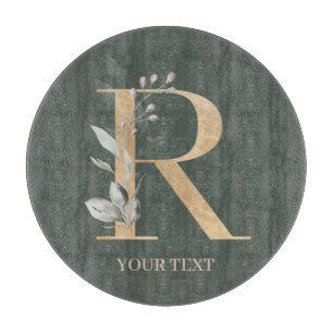 R Monogram Floral Personalized Cutting Board