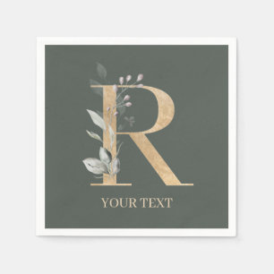 R Monogram Floral Personalized Napkin