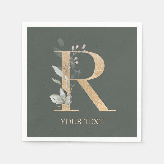 R Monogram Floral Personalized Napkin (Front)