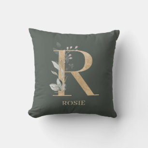 R Monogram Floral Personalized Throw Pillow