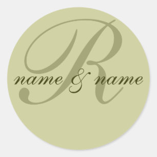 "R" monogram label, personalize first names Classic Round Sticker