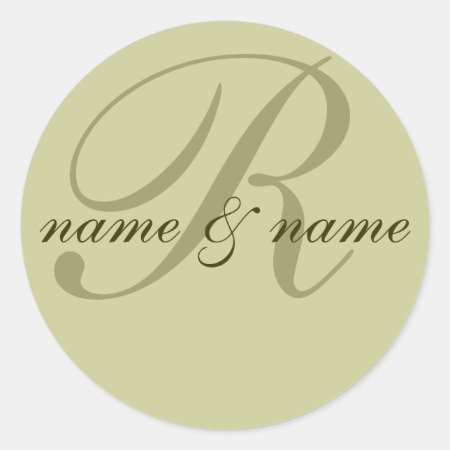 "R" monogram label, personalize first names Classic Round Sticker (Front)