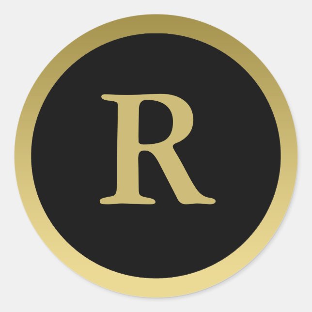 R :: Monogram R Elegant Gold and Black Stickers (Front)