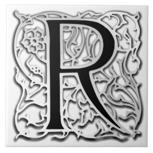 R Monogram "Silver Besque" Ceramic Tile