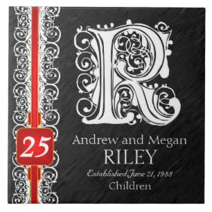 R Monogram "White Lace on Black" Anniversary Tile
