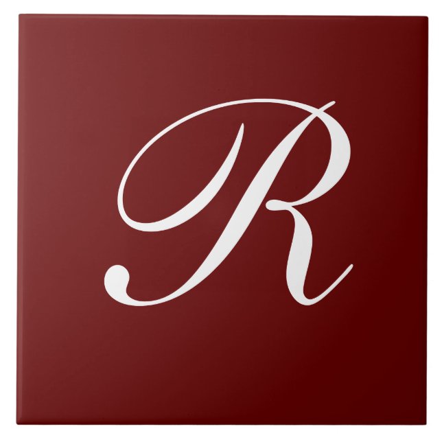 R Monogram, White on Dark Red, Tile (Front)