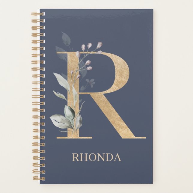 R Monogramme Floral Planificateur personnalisé (Devant)
