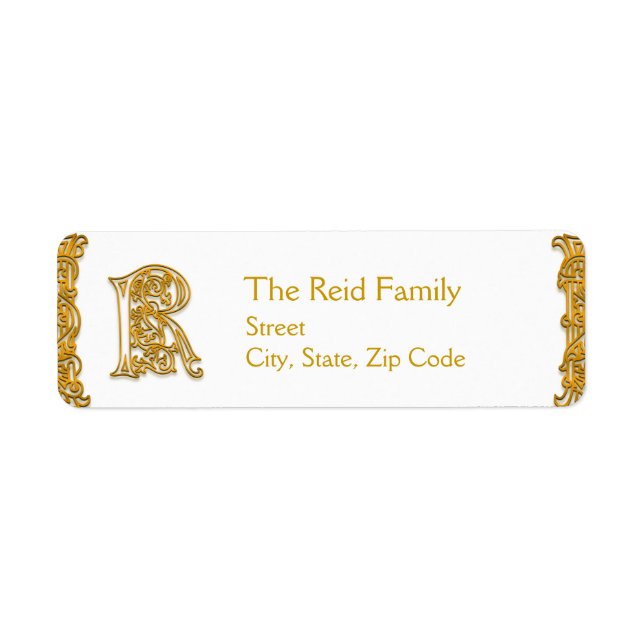 R Monogramme "Irish Gold" Étiquette de adresse (Devant)