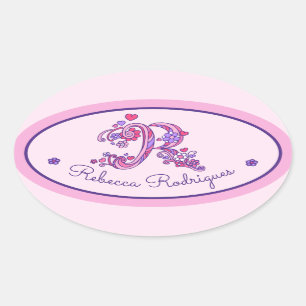 R monogramme nom personnalisé id autocollants rose