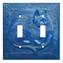 R Navy Blue faux relief Art Nouveau Cat