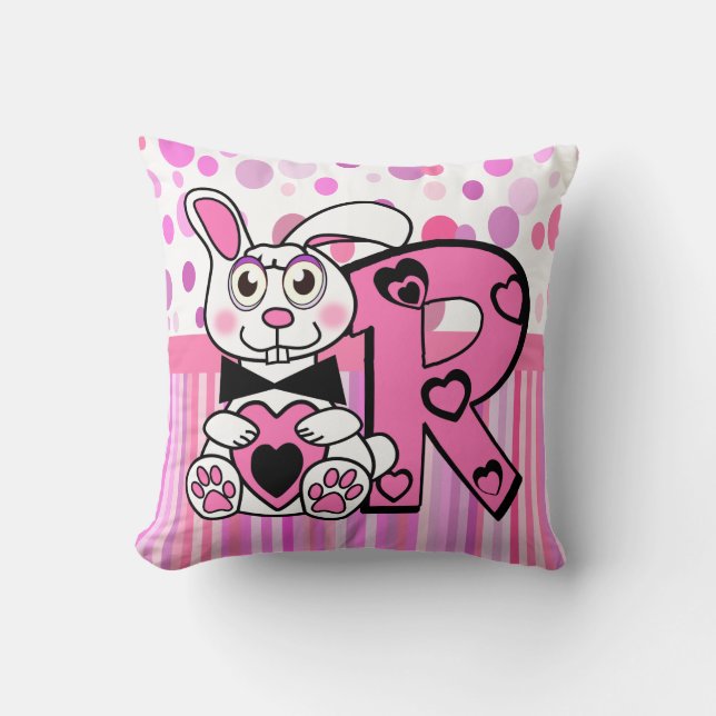 R rabbit kid's name initial throw pillow (Front)