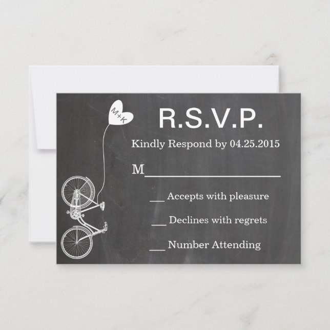 R.S.V.P. Chalkboard Wedding Invite Bike and Heart (Front)