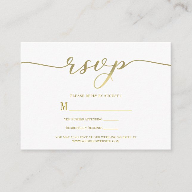 R.S.V.P. Mariage - Carte de réponse Gold Script (Devant)