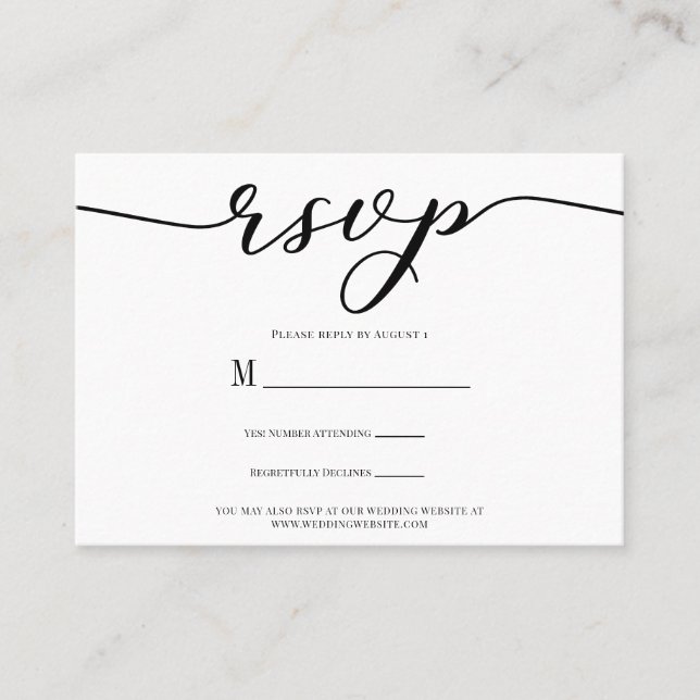 R.S.V.P. Mariage Carte de réponse Script noir (Devant)