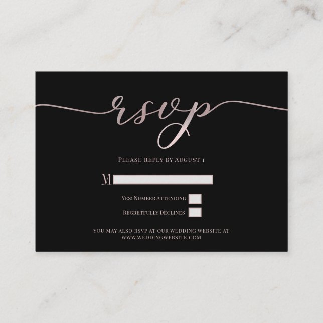 R.S.V.P. Wedding Reply Enclosure Black Pink Script (Front)