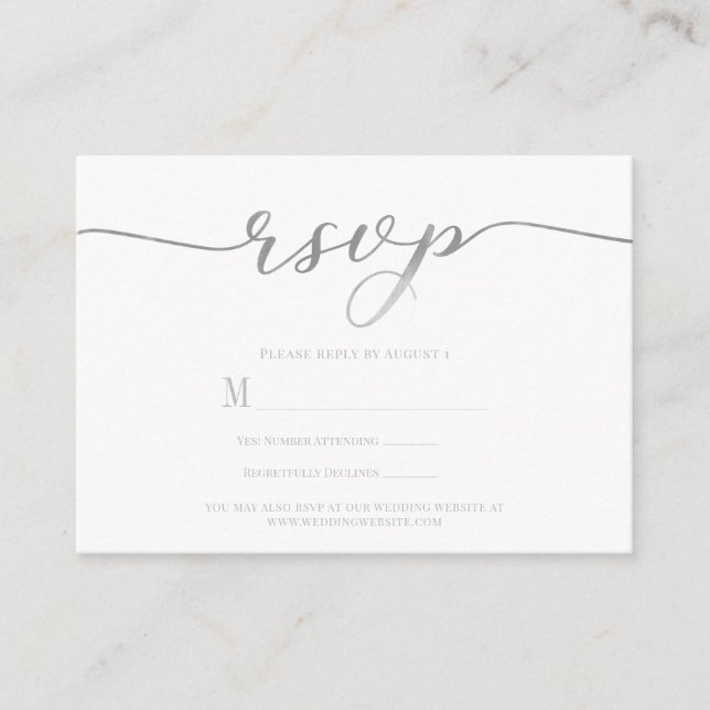 R.S.V.P. Wedding Reply Enclosure Silver Script Card (Front)
